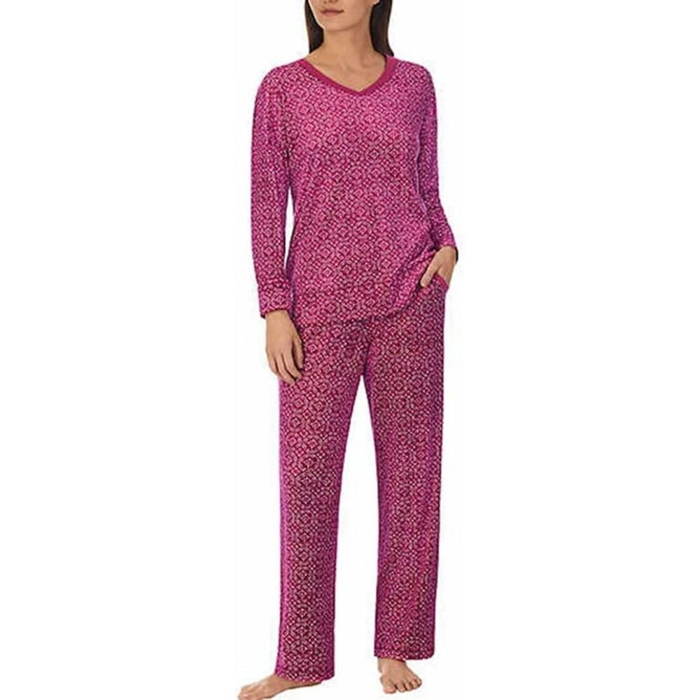 Nautica Women's 2 Piece Cozy velour Pajama Sleepwear Set (Purple Berry Geo,XXL)^